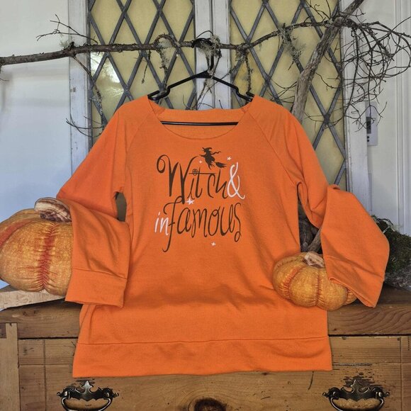 🍄 50% OFF - Pumpkin Orange Witch Graphic Long Sleeve T-Shirt Size L - Picture 5 of 10